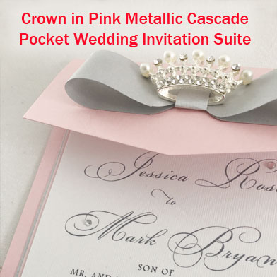Crown in Pink Metallic Pocket Wedding Invitation Suite